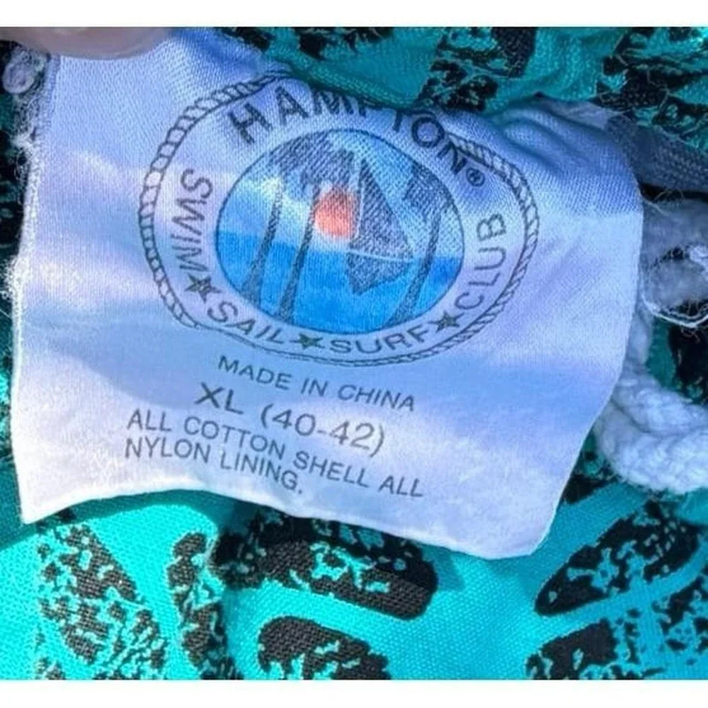 Vintage Hampton Bay Geometric Swim Trunks Shorts Teal Black XL Lined 90s